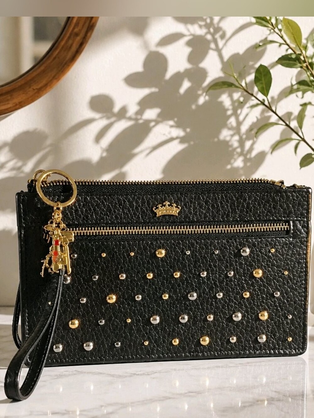 Juicy Couture Black Studded Crown Clutch Wristlet Purse Y2K